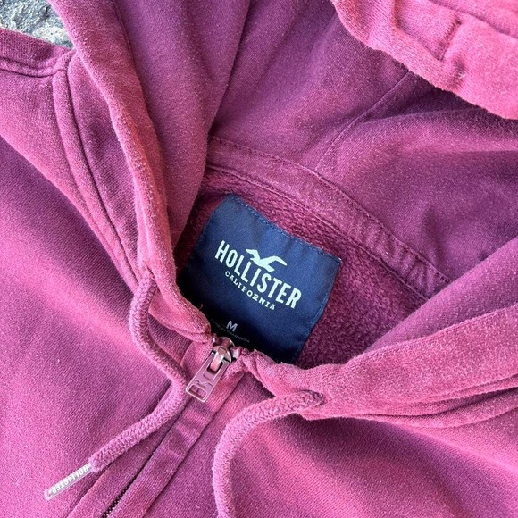 Burgundy Hollister Co. zip-up hoodie Y2k - Picture 2 of 2
